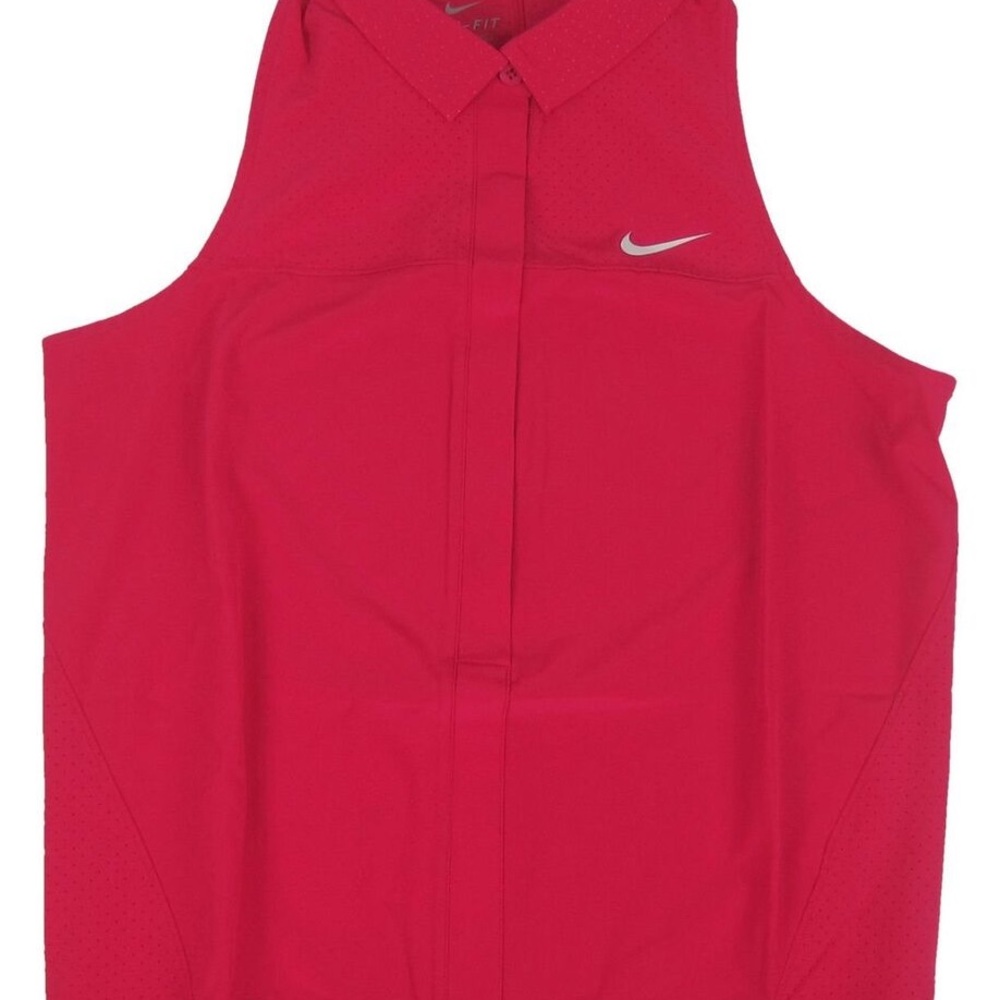 Nike magenta Athletic Sleeveless racerback button collared Dri-fit Shirt L